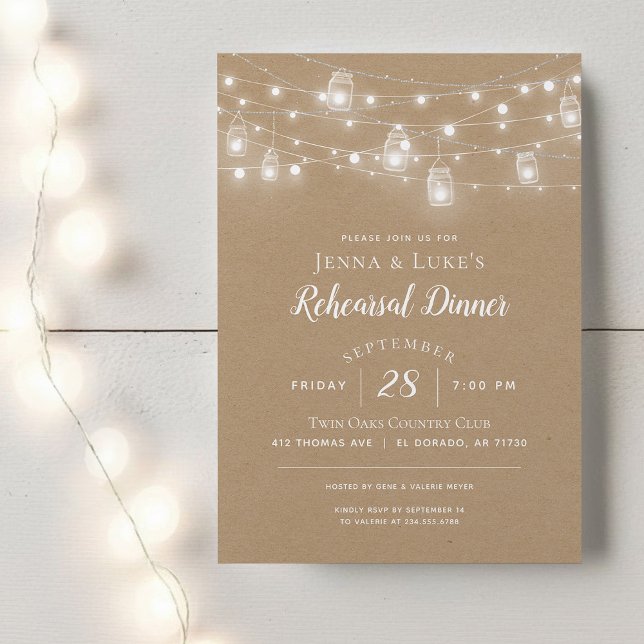 Rustic String Lights Rehearsal Dinner Invitation (Creator Uploaded)