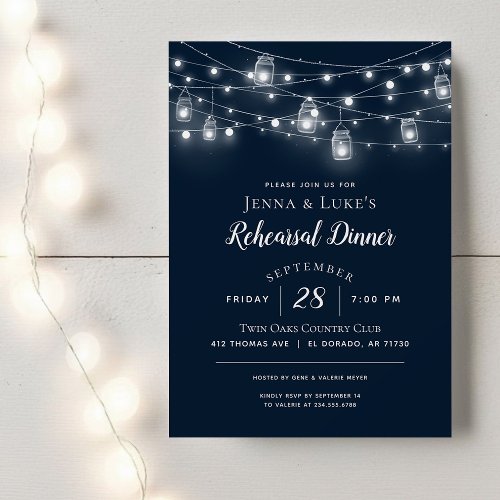 Rustic String Lights Rehearsal Dinner Invitation