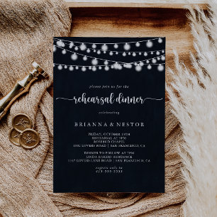 Rustic String Lights Rehearsal Dinner   Invitation