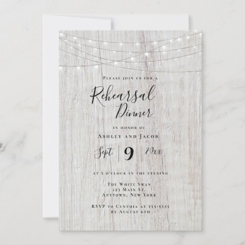 Rustic String Lights Rehearsal Dinner Invitations