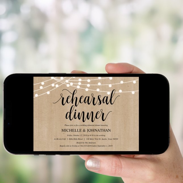 Rustic String Lights Rehearsal Dinner Invites (Front Digital)