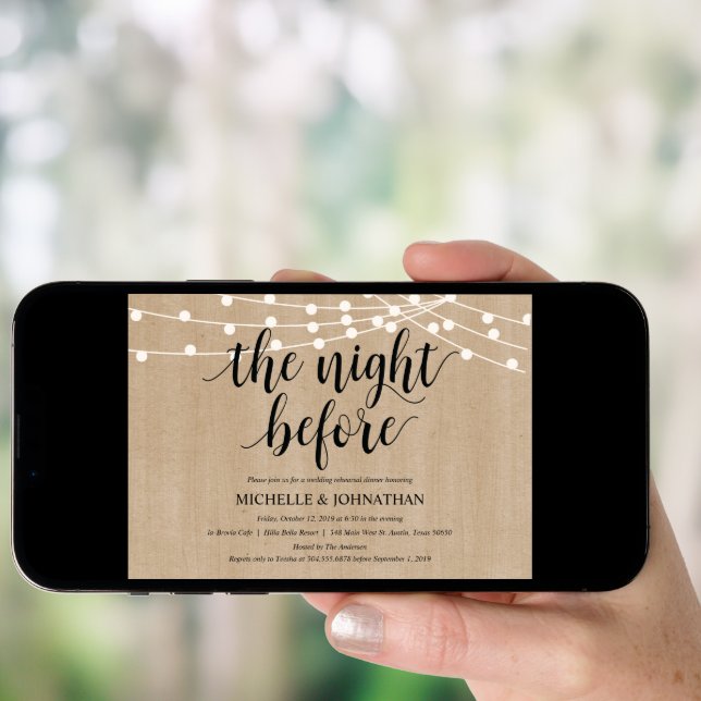 Rustic String Lights Rehearsal Dinner Invites (Front Digital)