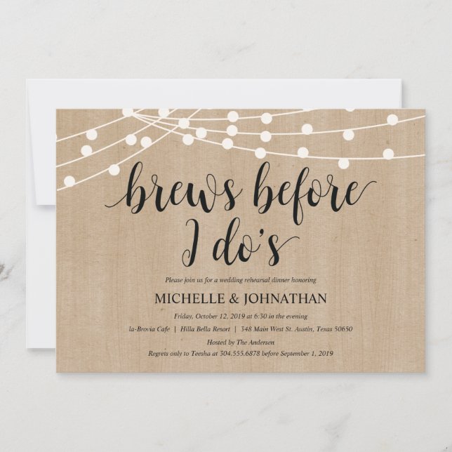 Rustic String Lights Rehearsal Dinner Invites (Front)