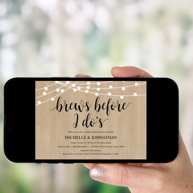 Rustic String Lights Rehearsal Dinner Invites (Front Digital)