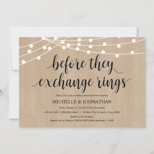 Rustic String Lights Rehearsal Dinner Invites