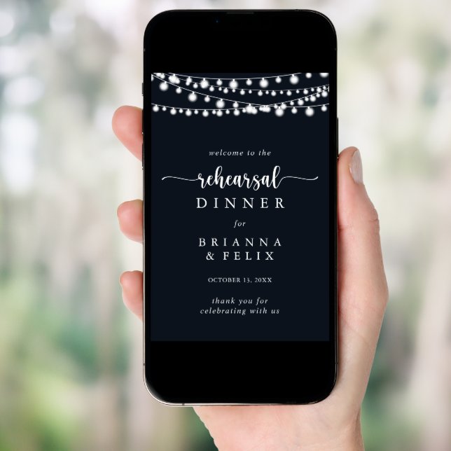 Rustic String Lights Rehearsal Dinner Welcome Sign (Front Digital)