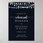 Rustic String Lights Rehearsal Dinner Welcome Sign<br><div class="desc">This rustic string lights rehearsal dinner welcome sign is perfect for a simple wedding rehearsal. The design features beautiful hand-painted string lights in a dark blue background.</div>