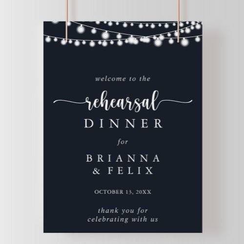 Rustic String Lights Rehearsal Dinner Welcome Sign