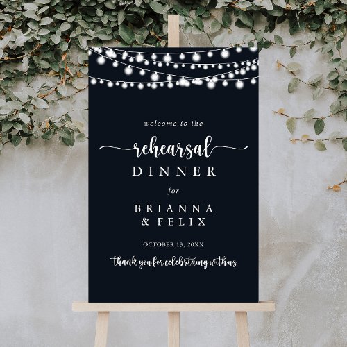 Rustic String Lights Rehearsal Dinner Welcome Sign