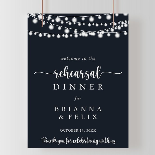 Rustic String Lights Rehearsal Dinner Welcome Sign (Creator Uploaded)