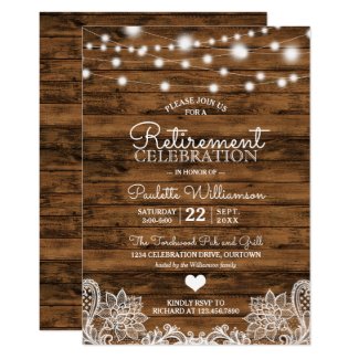 Rustic String Lights Retirement Party Invitation