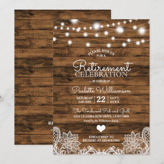 Rustic String Lights Retirement Party Invitation