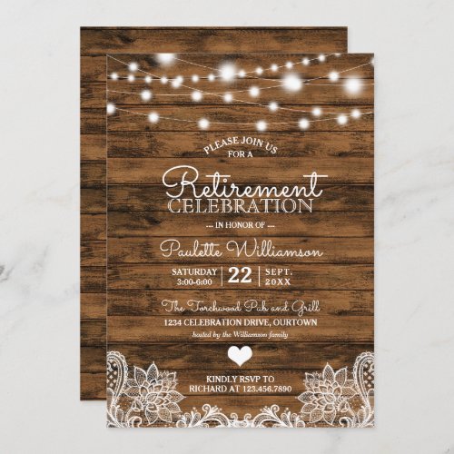 Rustic String Lights Retirement Party Invitation