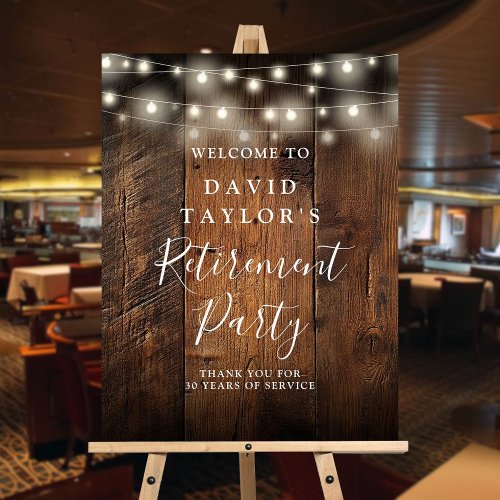 Rustic String Lights Retirement Party Welcome Sign
