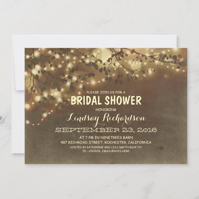 Rustic String Lights Romantic Bridal Shower Invitation (Front)