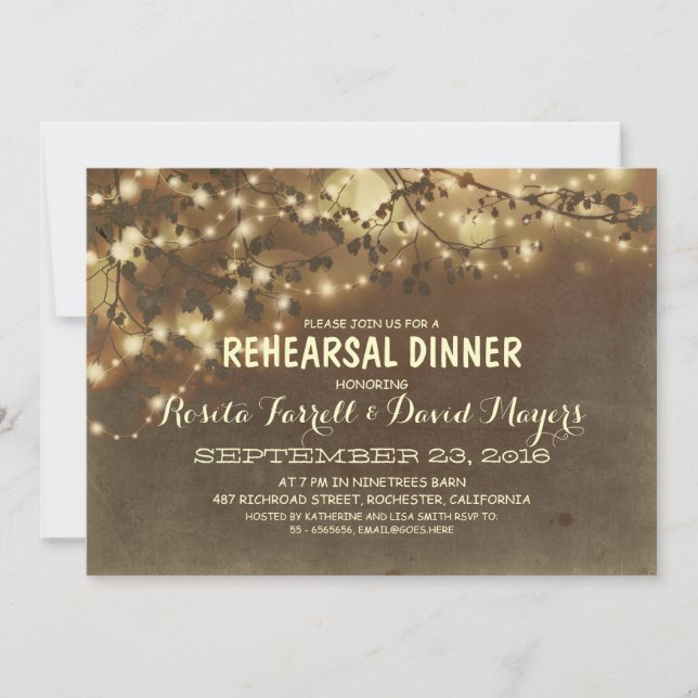 Rustic String Lights Romantic Rehearsal Dinner Invitation (Front)