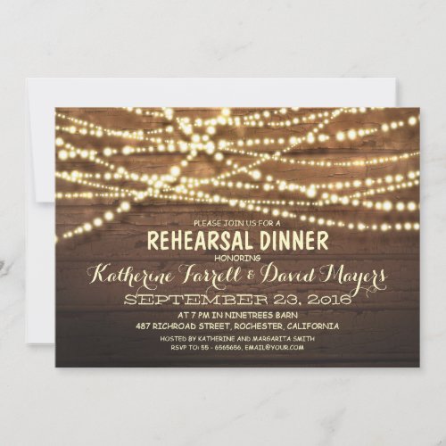 Rustic String Lights Romantic Rehearsal Dinner Custom Invites