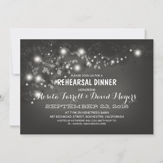 Rustic String Lights Romantic Rehearsal Dinner Invitation (Front)