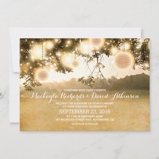 Rustic String Lights Romantic Wedding Invitation (Front)