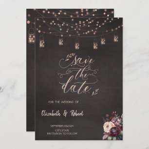 Rustic String Lights Roses Save The Date