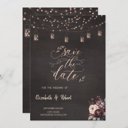 Rustic String Lights Roses Save The Date