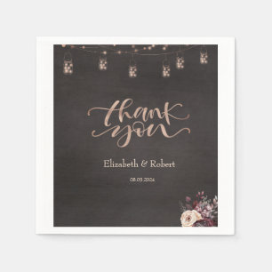 Rustic String Lights Roses Thank You Card Napkins