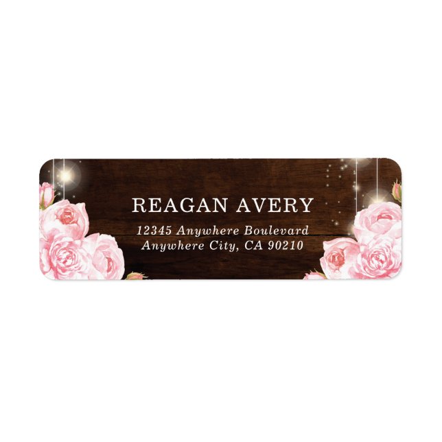 Rustic String Lights Roses Wedding Label (Front)