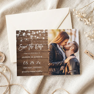 Rustic String Lights Save the Date Magnetic Card