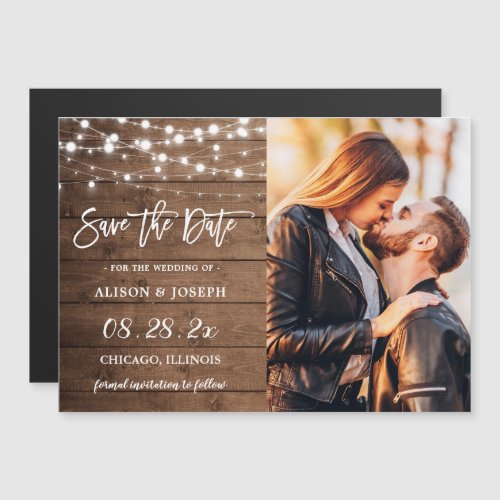 Rustic String Lights Save the Date Magnetic Card
