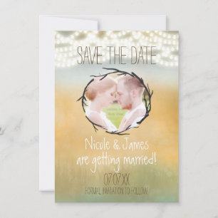 Rustic String Lights Save The Date PHOTO Card