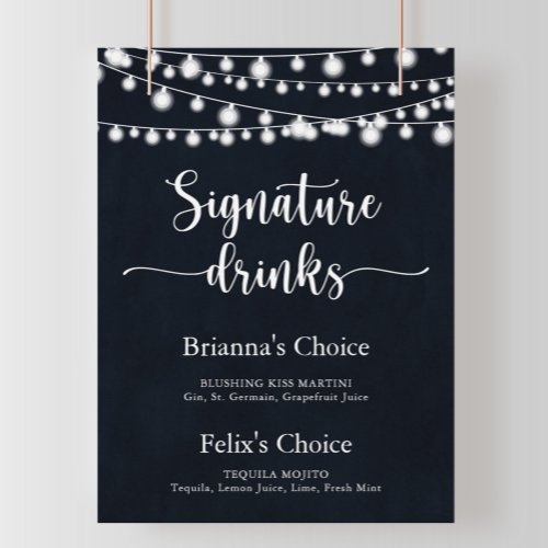 Rustic String Lights Signature Drinks Sign