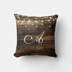Rustic & String Lights Silver Gold Confetti Glam Throw Pillow