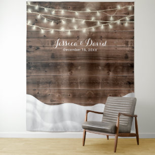 Rustic String Lights Snow Winter Wedding Backdrops