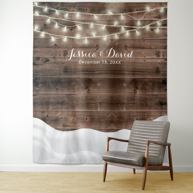Rustic String Lights Snow Winter Wedding Backdrops (In Situ)