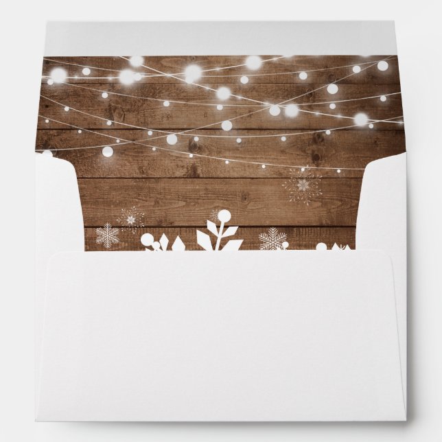 Rustic String Lights Snowflakes Christmas Holiday Envelope (Back (Bottom))