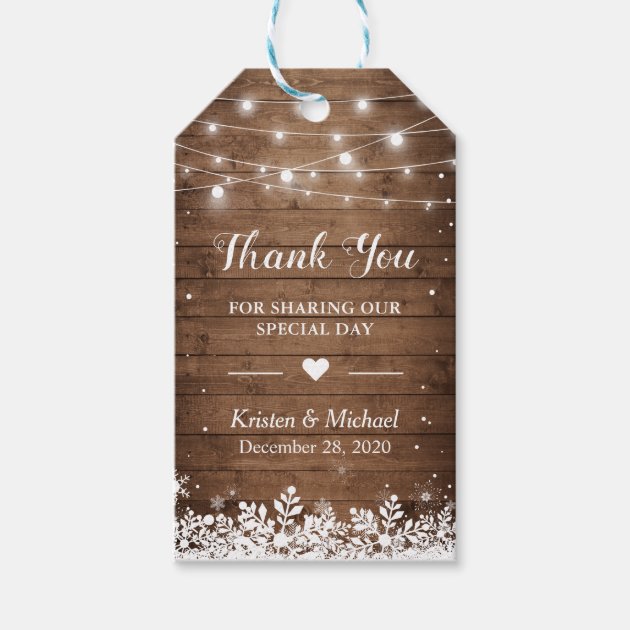 Rustic String Lights Snowflakes Winter Wedding Gift Tags
