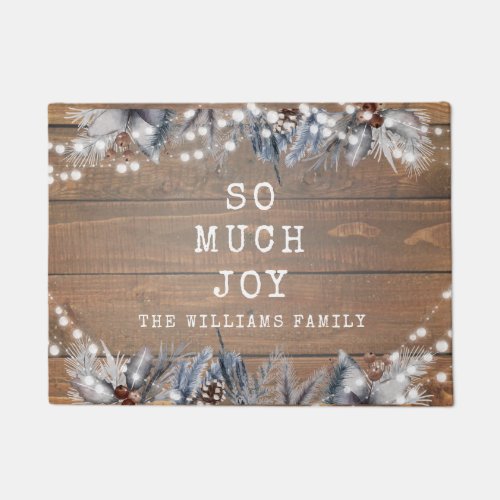 Rustic String Lights So Much Joy Christmas Doormat