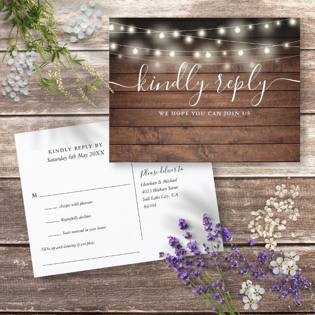Rustic String Lights Song Request RSVP Postcard (Rustic String Lights Song Request RSVP Postcard)