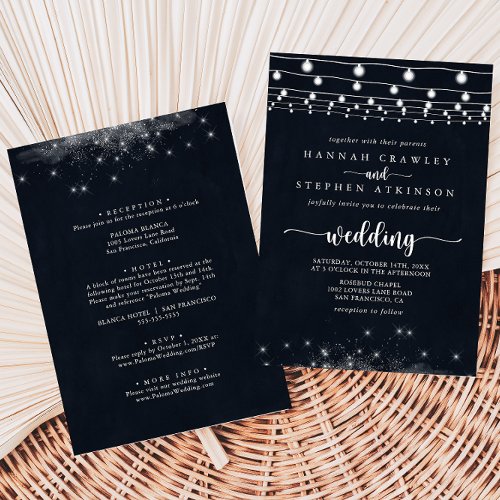 Rustic String Lights Stars Front  Back Wedding  Invitation