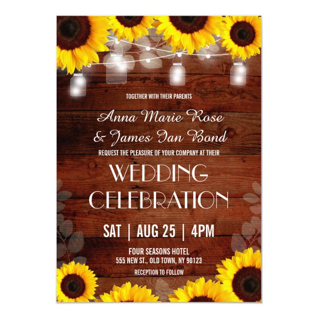 Rustic String Lights Sunflower Wedding Cards
