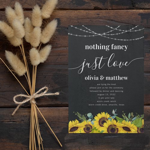 Rustic String Lights Sunflower Wedding Invitation
