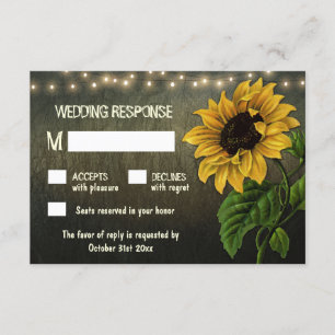 Rustic String Lights Sunflower Wedding RSVP Cards