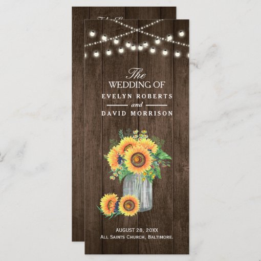 Rustic String Lights Sunflowers Wedding Program Zazzle