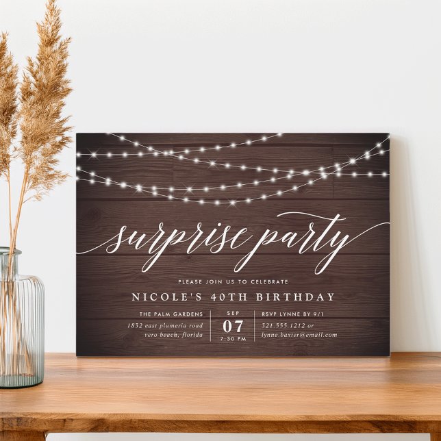 Rustic String Lights Surprise Party Invitation (Creator Uploaded)