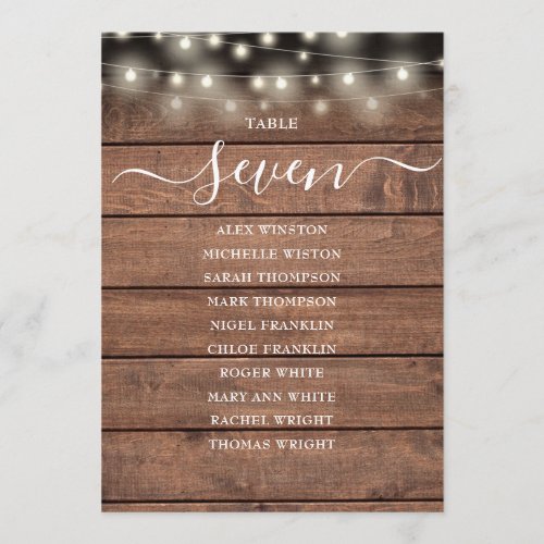Rustic String Lights Table Number Seating Chart