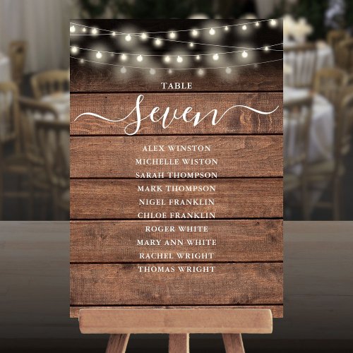 Rustic String Lights Table Number Seating Chart