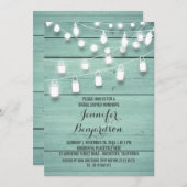 Rustic String Lights Teal Bridal Shower Invitation (Front/Back)