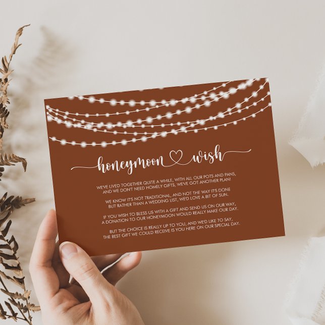 Rustic String Lights Terracotta Honeymoon Wish  Enclosure Card (Creator Uploaded)