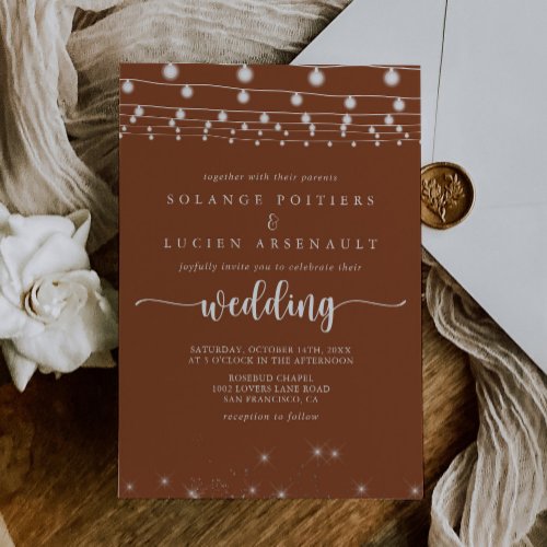 Rustic String Lights Terracotta Wedding   Invitation