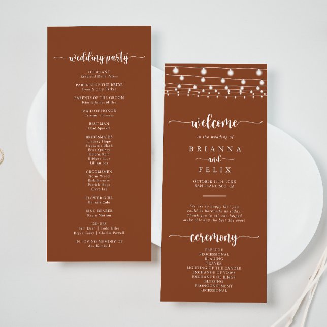 Rustic String Lights Terracotta Wedding Program (Creator Uploaded)